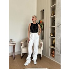 Kadın Halter Yaka Taş Baskılı Atlet Siyah