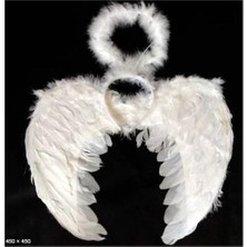 Beyaz Tüylü Bebek Melek Kanadı ve Tacı 30X45 cm