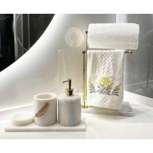 Beyaz Mermer Banyo Seti-5 Parça Gold Yaprak Detaylı  Havluluk