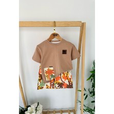 Miniğimin Cicileri Palmiye Panç Işlemeli Erkek Çocuk Pamuklu yazlık takım - Kahve