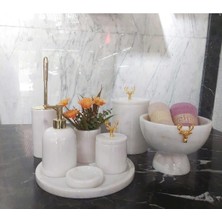 Marbollı - Doğal Beyaz Mermer Banyo Seti | 8 Parça |gold| Mermer Kase