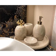 Damla- Bej Mermer Banyo Seti - 5 Parça- Oval Hatlı