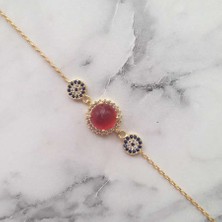 Nusret Takı 925 Ayar Gümüş Kırmızı Taşlı & Nazar Boncuklu Bileklik