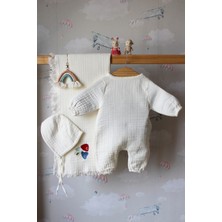 Babiesfirst mantar Nakışlı 3 Lü Yenidoğan Müslin Bebek Seti - %100 Pamuk Battaniye, Müslin, Şapka