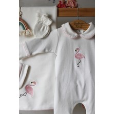 Babiesfirst pembe Biyeli Flamingo Nakışlı 4'lü Bebek Tulum Seti - Bebeğe Özel Hastane Çıkış Tulumu