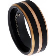Erkek Üç Sıra Rose Detay Siyah Tungsten Yüzük
