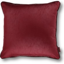 HoHo Decor Nara Modern Keten & Nubuk Kombin 50*50 Biyeli Kırlent Kırmızı
