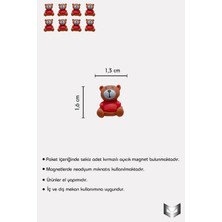 8'li Dekoratif Kırmızı Ayıcık Desenli Mıknatıs-Magnet Buz Dolabı & Metal Pano