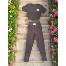 Crop Tayt Takım Siyah Yüksek Bel Toparlayıcı Slim Fit Esnek Kumaş