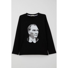 Breeze Erkek Çocuk Uzun Kollu Tişört Atatürk Baskılı 5-14 Yaş, Siyah