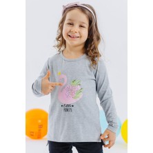 Breeze Kız Çocuk Uzun Kollu Tişört Prenses Kuğu Baskılı Pullu 2-6 Yaş, Gri Melanj