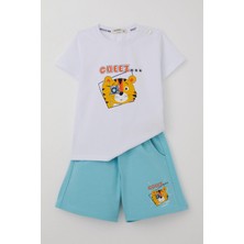 Breeze Girls & Boys Erkek Çocuk Şortlu Takım Fotoğrafçı Aslancık Baskılı 1-4 Yaş, Beyaz