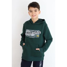 Breeze Erkek Çocuk Sweatshirt Yazı Baskılı Kanguru Cepli Kapüşonlu 8-14 Yaş, Koyu Yeşil