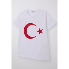 Breeze Erkek Çocuk Tişört Türk Bayraklı 4-14 Yaş, Beyaz