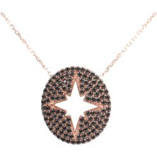 925 Ayar Gümüş Siyah Taşlı Kuzey Yıldızı Kolye