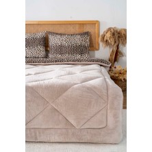 Bej Leopar Loura Çift Kişilik Çift Taraflı Lüx Wellsoft Yorgan Seti 195x215 cm
