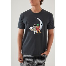 Erkek Pamuklu Füme Baskılı Cepli Şort Pijama Takımı