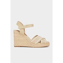 Tommy Hilfiger Logolu % 100 Pamuk Dolgu Topuklu Sandalet Bayan Sandalet FW0FW08668 Acc