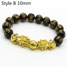 FuhaoshopC Stil B 10MM Feng Shui Siyah Boncuk Alaşım Zenginlik Bileklik Cinsiyetsiz El Bandı Altın Siyah Pixiu Zenginlik ve Iyi Şans Kadın Erkek Bilezik (Yurt Dışından)