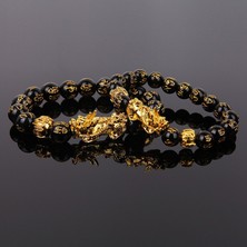 FuhaoshopC Stil B 10MM Feng Shui Siyah Boncuk Alaşım Zenginlik Bileklik Cinsiyetsiz El Bandı Altın Siyah Pixiu Zenginlik ve Iyi Şans Kadın Erkek Bilezik (Yurt Dışından)