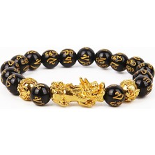 FuhaoshopC Stil B 10MM Feng Shui Siyah Boncuk Alaşım Zenginlik Bileklik Cinsiyetsiz El Bandı Altın Siyah Pixiu Zenginlik ve Iyi Şans Kadın Erkek Bilezik (Yurt Dışından)