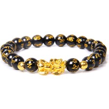 FuhaoshopC 21CM Tarzı 22.doğal Kuvars 1 Kadın Erkek Feng Shui Bileklik Şans Zenginlik Buddha Siyah Obsidyen Taşlı Boncuklu Bileklik Hombre Altın Şanslı Pixiu Bileklik Hediyeler (Yurt Dışından)