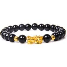 FuhaoshopC 21CM Tarzı 22.doğal Kuvars 1 Kadın Erkek Feng Shui Bileklik Şans Zenginlik Buddha Siyah Obsidyen Taşlı Boncuklu Bileklik Hombre Altın Şanslı Pixiu Bileklik Hediyeler (Yurt Dışından)