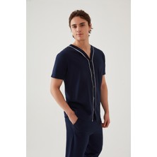 Koza İç Giyim Erkek Kısa Kollu Pamuklu Gömlek Yaka Düğmeli Biyeli Pijama Takımı