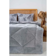 Gri Yaprak Loura Çift Kişilik Çift Taraflı Lüx Wellsoft Yorgan Seti 195x215 cm