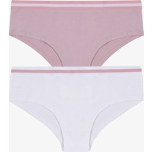 Koza İç Giyim Kadın Pamuklu Çizgili Lastikli 2'li Hipster Külot