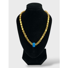 Çelik 22 Ayar Altın Kaplama Nazar Boncuklu Arpa Pul Halep Kolye