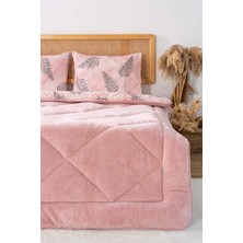 Pudra Yaprak Loura Çift Kişilik Çift Taraflı Lüx Wellsoft Yorgan Seti 195x215 cm