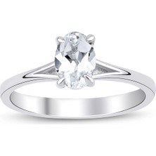 Beyaz Topaz Oval Tektaş Yüzük