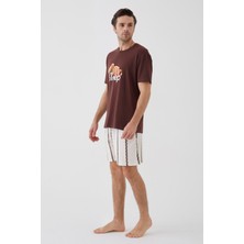 Koza İç Giyim Erkek Kısa Kollu Pamuklu Ayıcık Desenli Şortlu Pijama Takımı