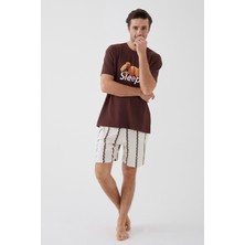 Koza İç Giyim Erkek Kısa Kollu Pamuklu Ayıcık Desenli Şortlu Pijama Takımı