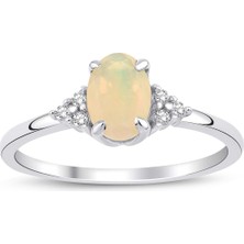 Opal Oval Tektaş Pırlanta Yüzük