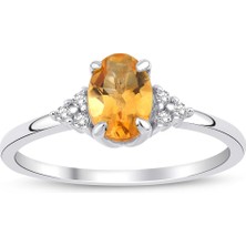 Citrine Oval Tektaş Pırlanta Yüzük