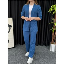 Kadın Indigo Kimono Bürümcük Alt Üst Takım