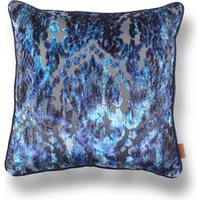 HoHo Decor Celina Damask Renkli Kadife Kabartmalı 50*50 Biyeli Kırlent Çok Renkli