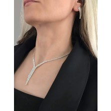 Kristal Taşlı Su Yolu Sarkıt Model Yılbaşı - Abiye - Düğün -Event Kolye Küpe Set