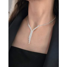 Kristal Taşlı Su Yolu Sarkıt Model Yılbaşı - Abiye - Düğün -Event Kolye Küpe Set