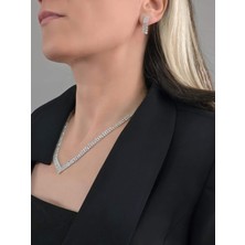 Kristal Taşlı Su Yolu Model Yılbaşı - Abiye - Düğün -Event Kolye Küpe Set