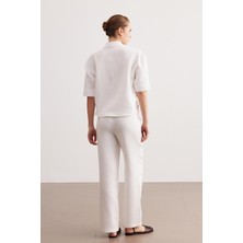 Beyaz Pamuklu Yüksek Bel Pijama Pantolon