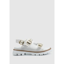 Beyaz Kadın Düz Sandalet