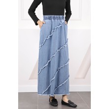 İmaj Butik Mavi Bel Lastikli Cepli Kot Etek