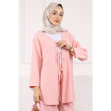 İmaj Butik Siyah Ön Bağlamalı Bürümcük Kimono Pantolonlu Takım