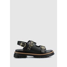 Siyah Kadın Düz Sandalet