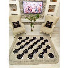 Jüt Hasır Görünümlü Desenli Modern El Örgüsü Dikdörtgen Halı Kilim