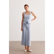 Mavi Yüksek Bel Culotte Pantolon