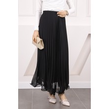 İmaj Butik Bej Bel Lastikli Piliseli Şifon Etek